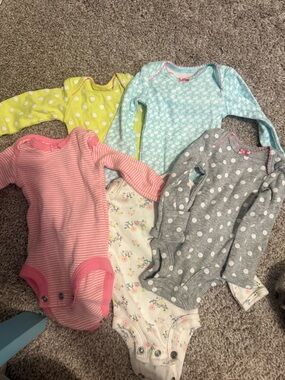 Carter's Long-Sleeve Onesie Set of 5 - Pink, Gray, Blue, Cream, Lime Green